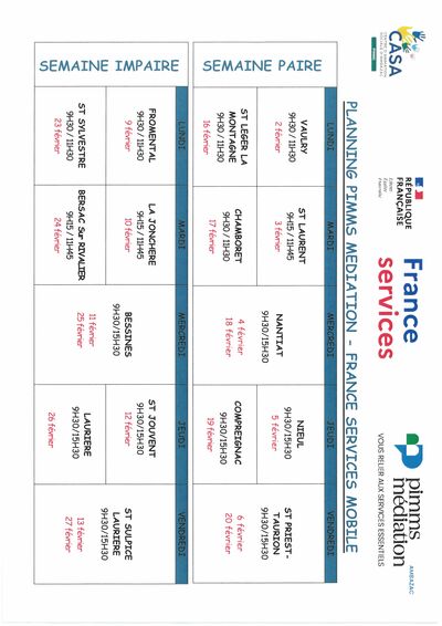 CHANGEMENT PLANNING PIMMS